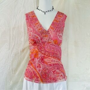 Y2k girly vintage hippie pink paisley print pattern silk tank